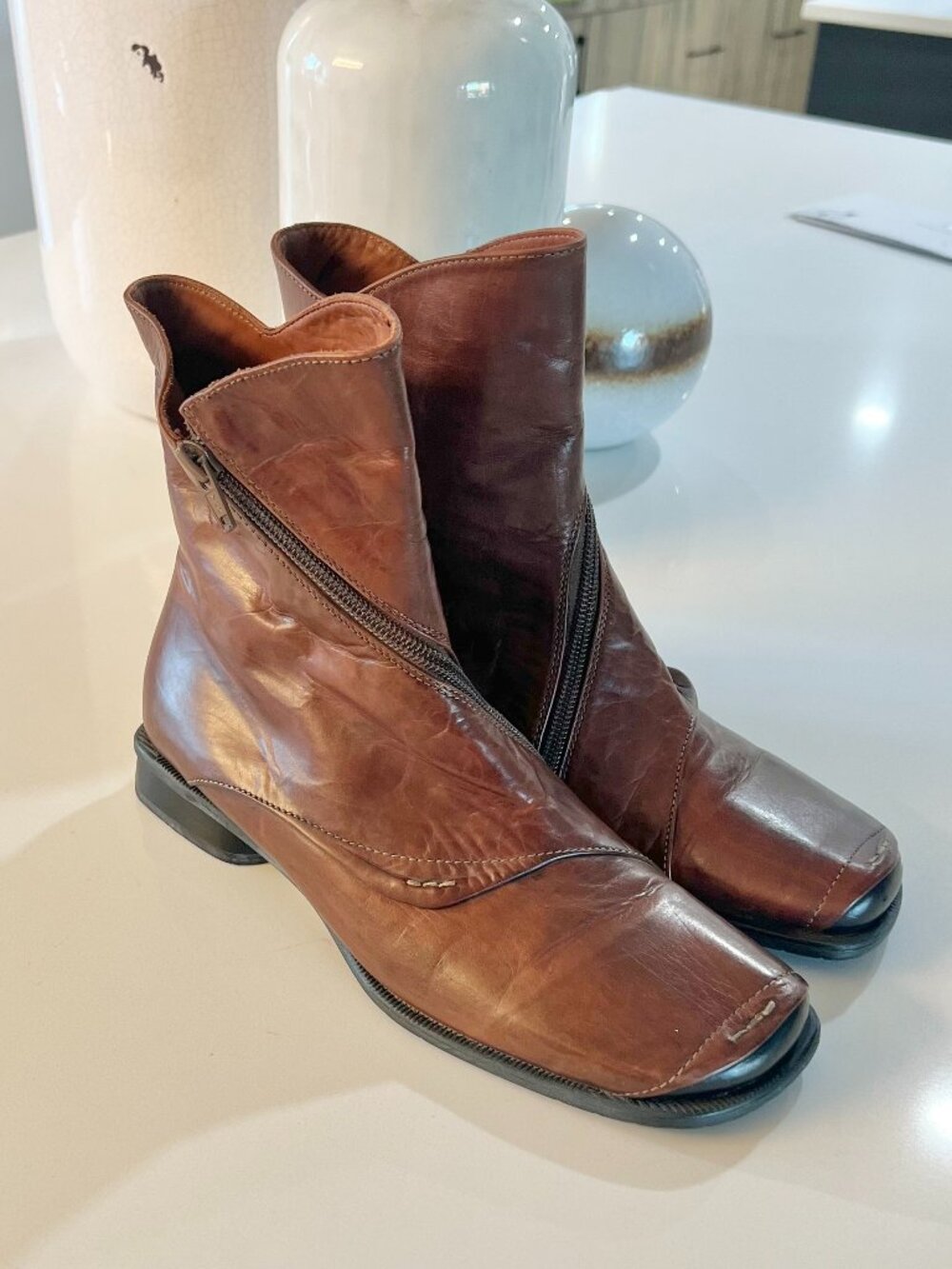 Vintage Arnold Churgin Square-Toe Side-Zip Chelsea Ankle Boots